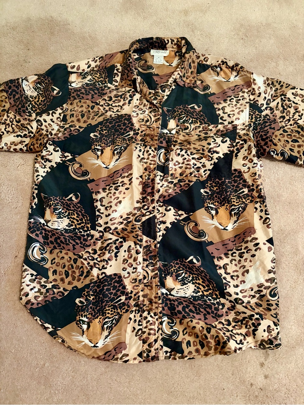 Leopard Print Short Sleeve Shirt - Brown Animal Print